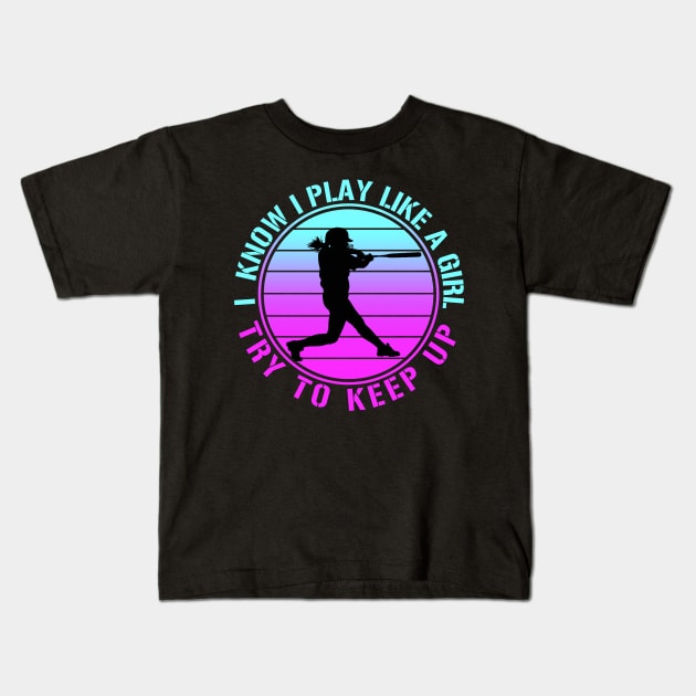 Vintage Softball Girl Kids T-Shirt by RichyTor